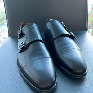 SUITSUPPLY Double Monk strap dark blue leather shoes.